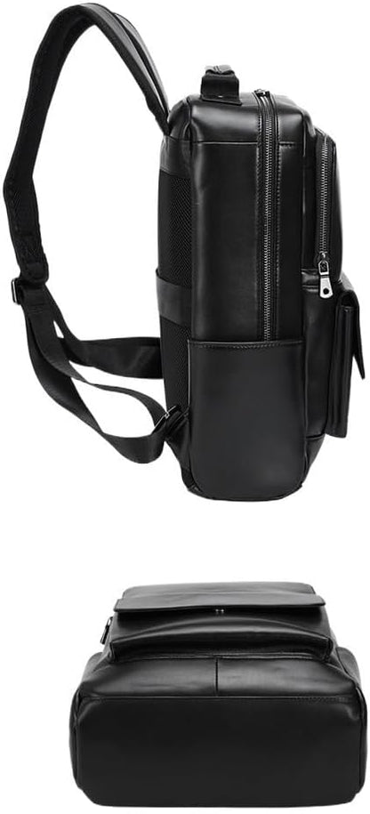 Men Leather Briefcase Waterproof Laptop Backpack