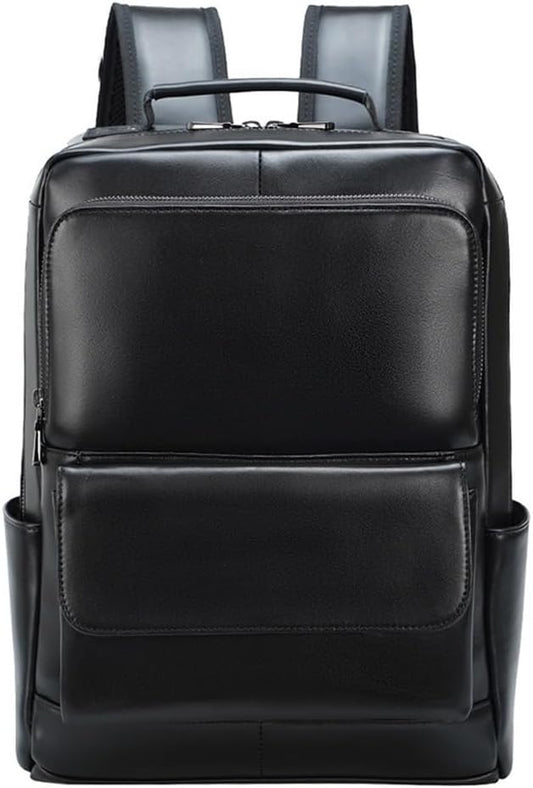 Men Leather Briefcase Waterproof Laptop Backpack