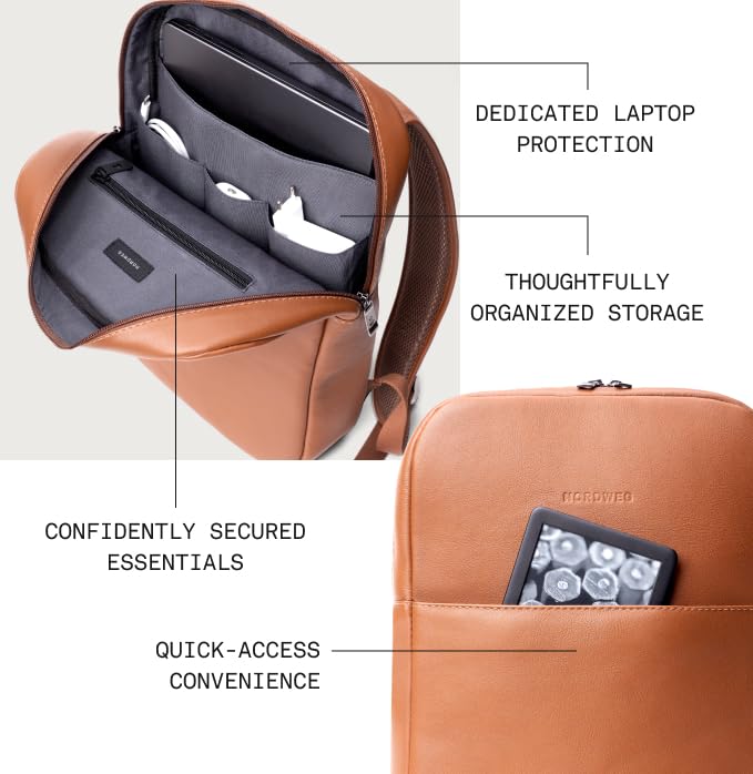 Slim Leather Laptop Backpack – Lightweight Work & Travel