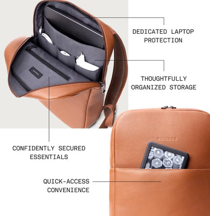 Slim Leather Laptop Backpack – Lightweight Work & Travel