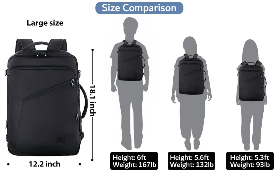 MATEIN 40L Carry-On Travel Backpack, Black