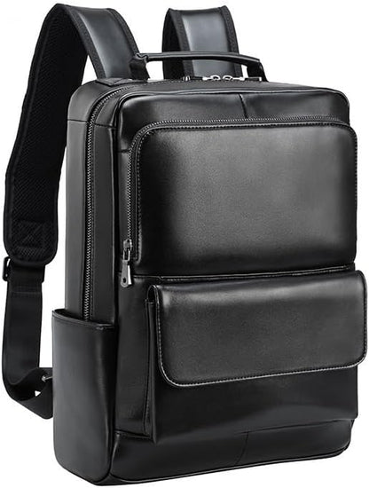 Men Leather Briefcase Waterproof Laptop Backpack