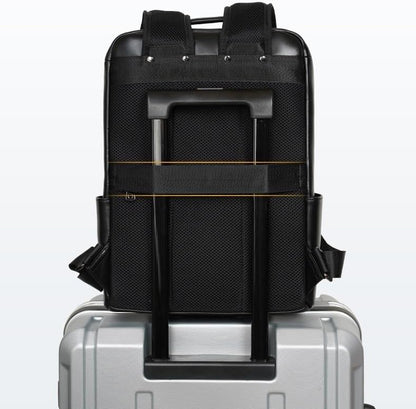 Men Leather Briefcase Waterproof Laptop Backpack