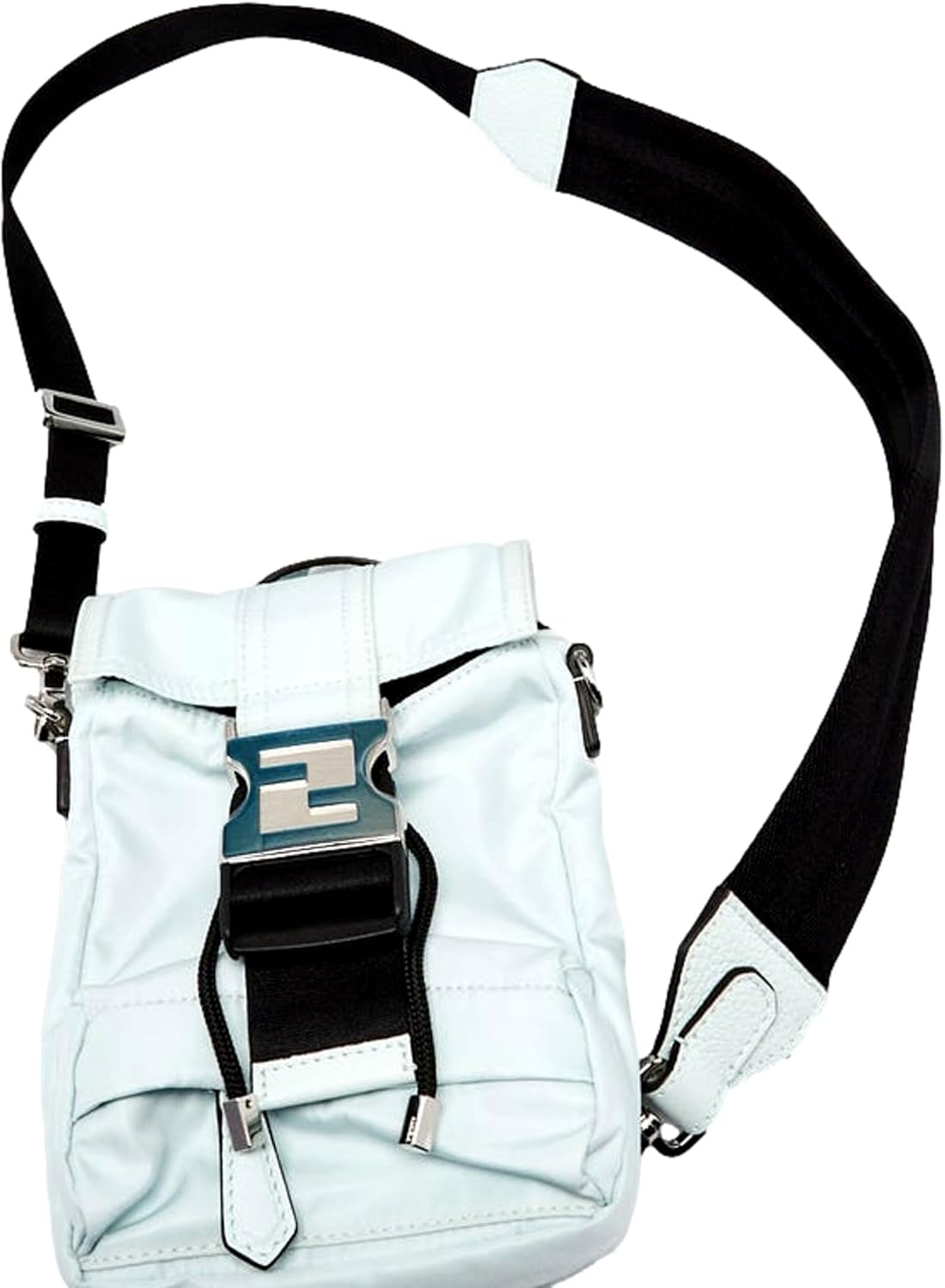 FENDI Fendiness Cyber Blue Nylon Buckle Mini Backpack Crossbody Bag, Small