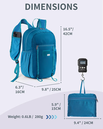 Blue Quartz 15L Ultralight Hiking Backpack, Foldable