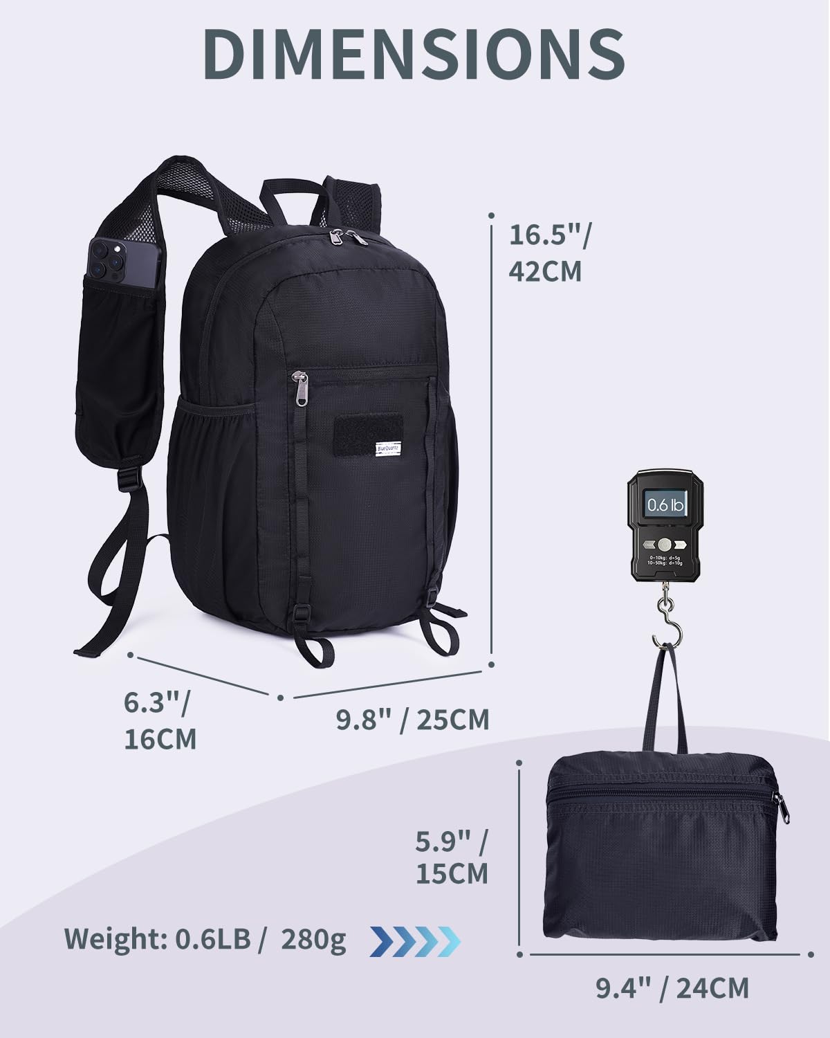 Blue Quartz 15L Ultralight Hiking Backpack, Foldable