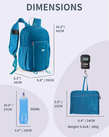 Blue Quartz 15L Ultralight Hiking Backpack, Foldable