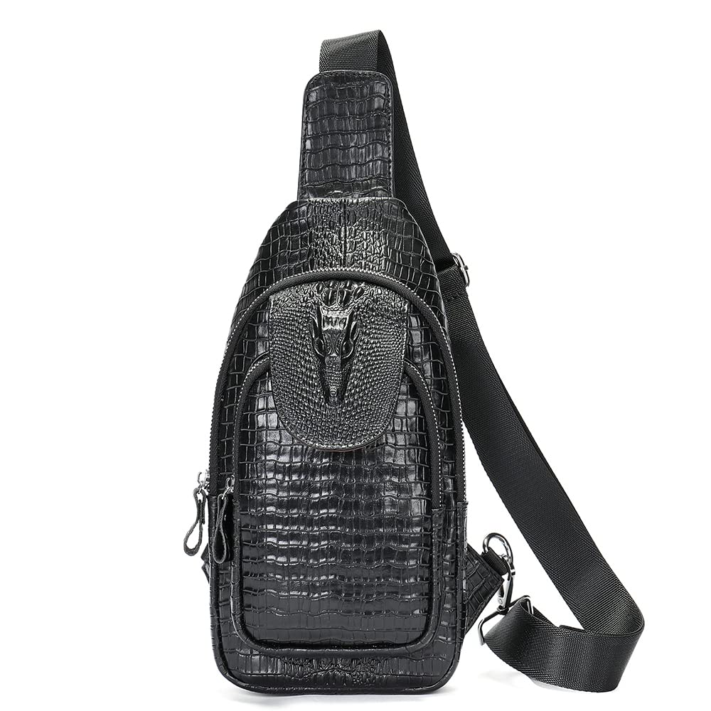 LUKZIJAES Genuine Leather Sling Bag for Men