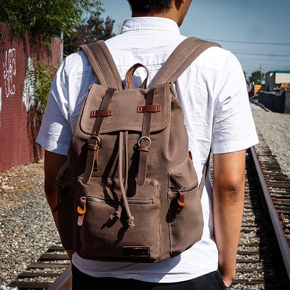GEARONIC Vintage Canvas Laptop Backpack, 15"
