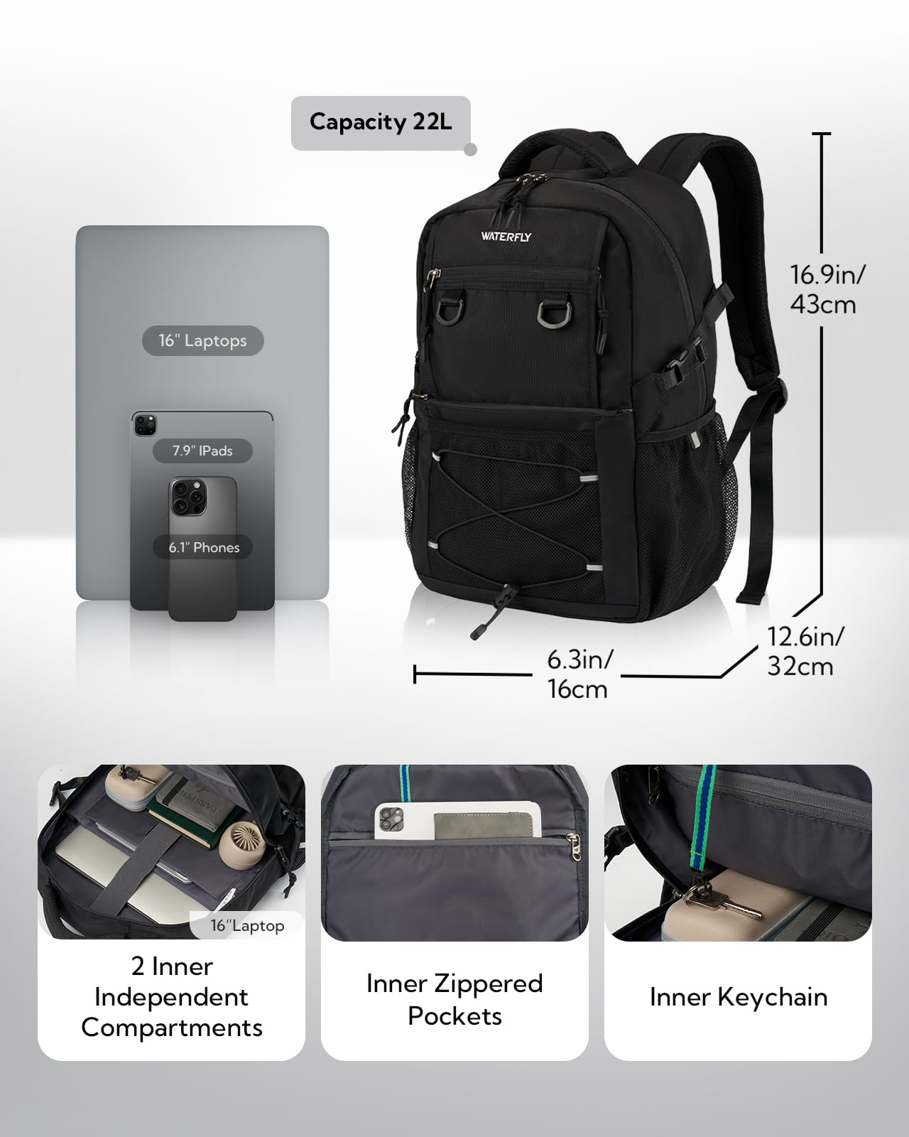 WATERFLY 22L Lightweight Travel & Hiking Backpack