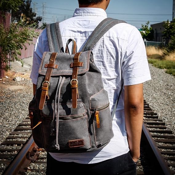 GEARONIC Vintage Canvas Laptop Backpack, 15"