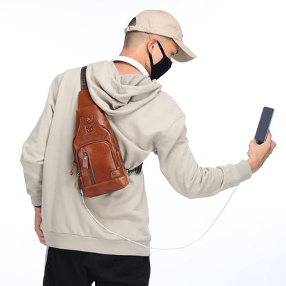 LUKZIJAES Genuine Leather Sling Bag for Men
