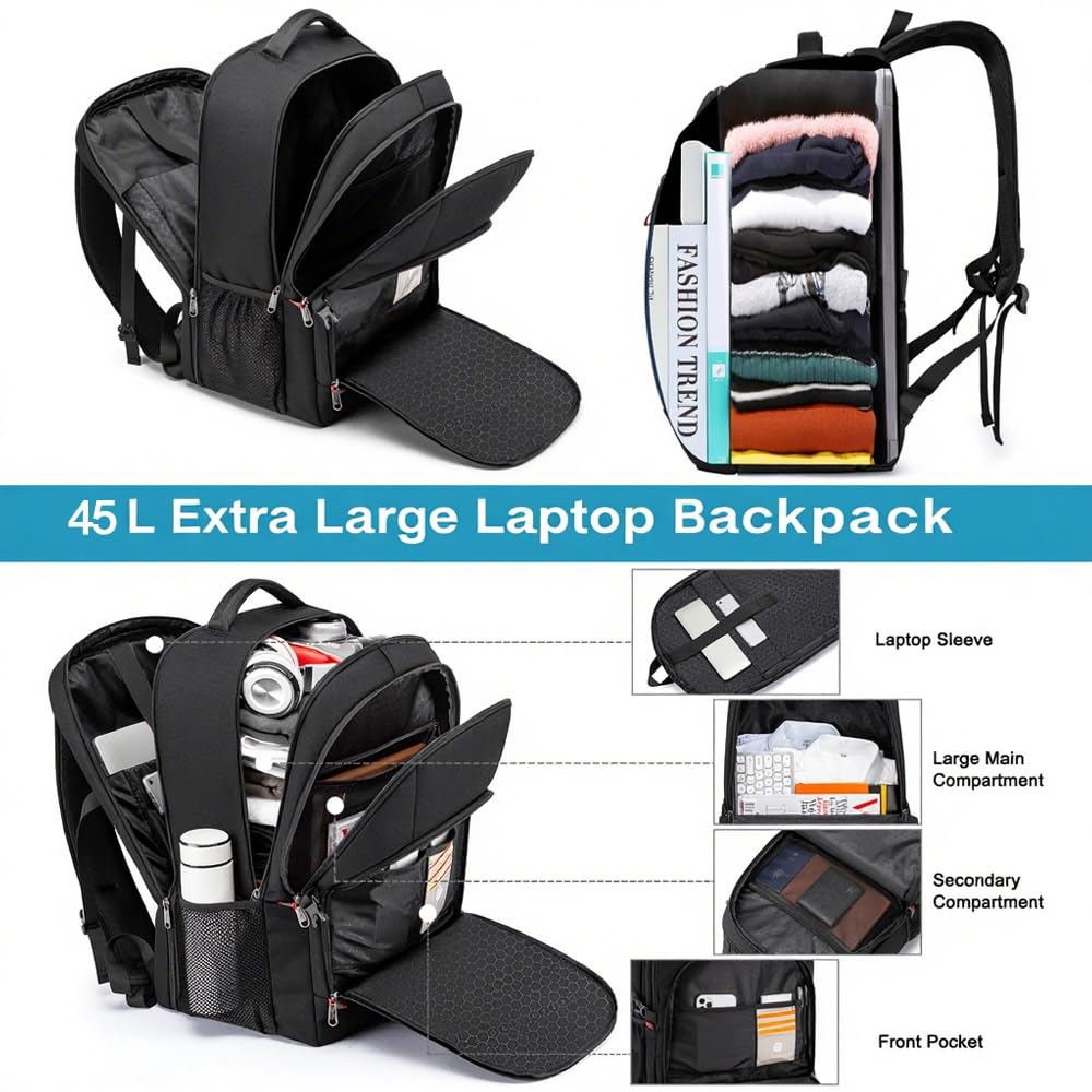 Travel Laptop Backpack, Black Backpack for Men and Women