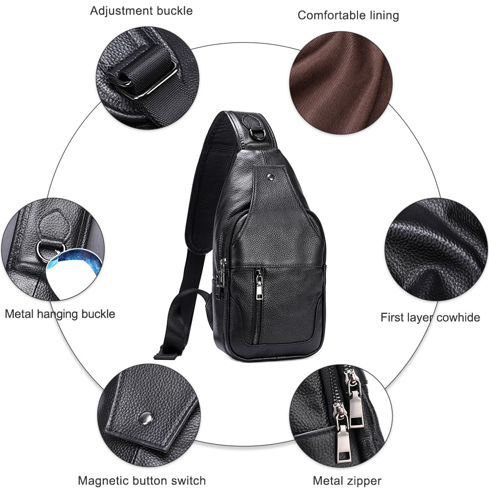 LUKZIJAES Genuine Leather Sling Bag for Men
