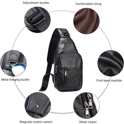 LUKZIJAES Genuine Leather Sling Bag for Men
