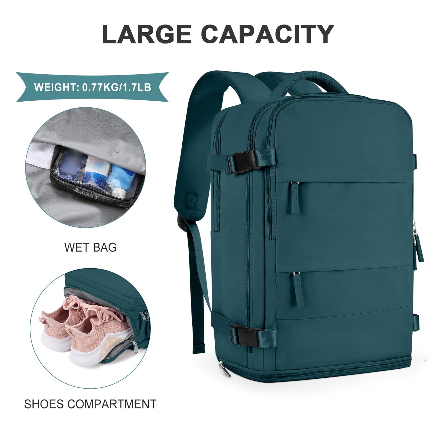 Coowoz Waterproof Travel Backpack, Peacock Blue