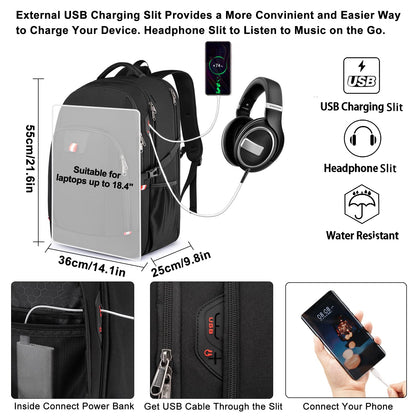 Travel Laptop Backpack, Black Backpack for Men and Women