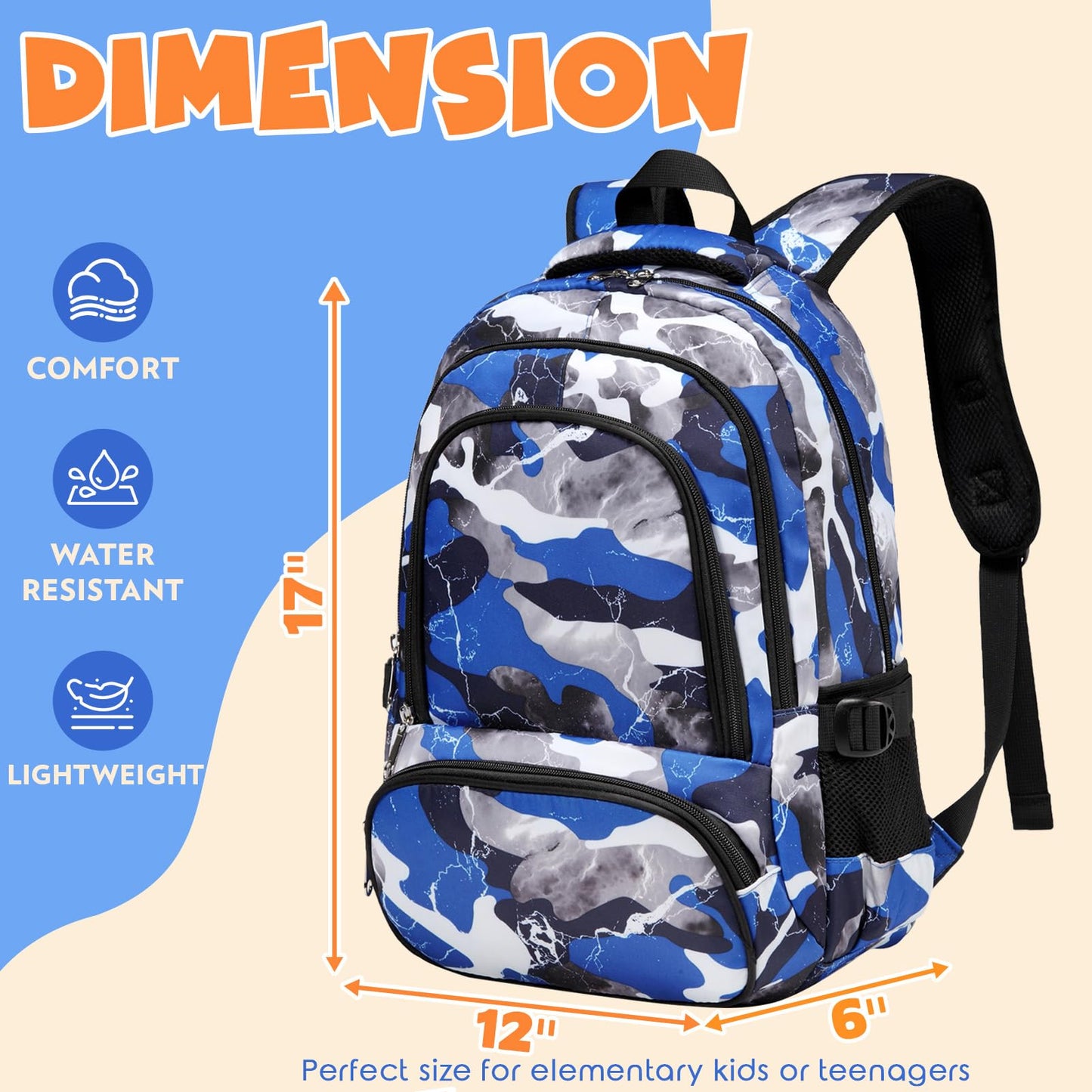 BLUEFAIRY 17" Kids Backpack for Boys