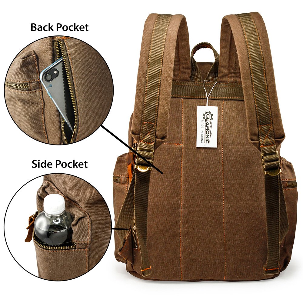 GEARONIC Vintage Canvas Laptop Backpack, 15"