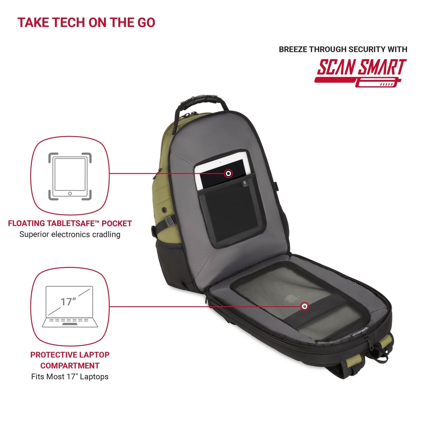 SwissGear 1900 ScanSmart TSA Laptop Backpack, 17" Black