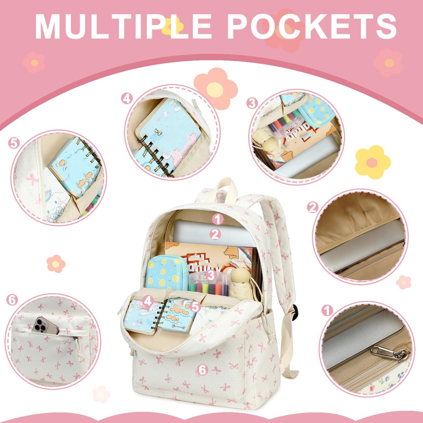 School Backpack for Teen Girls & Women, Corduroy