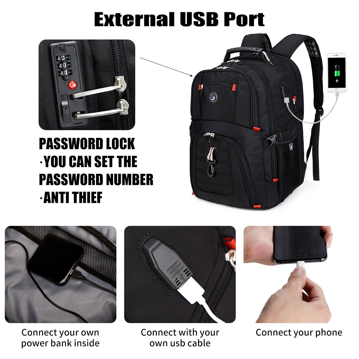 SHRRADOO 50L Laptop Backpack with USB