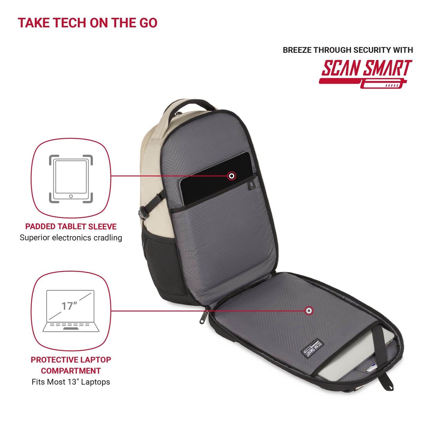SwissGear Mini 1900 Scansmart Slim Version Laptop Backpack, Oatmeal, 16-Inch