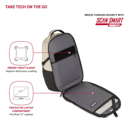 SwissGear Mini 1900 Scansmart Slim Version Laptop Backpack, Oatmeal, 16-Inch
