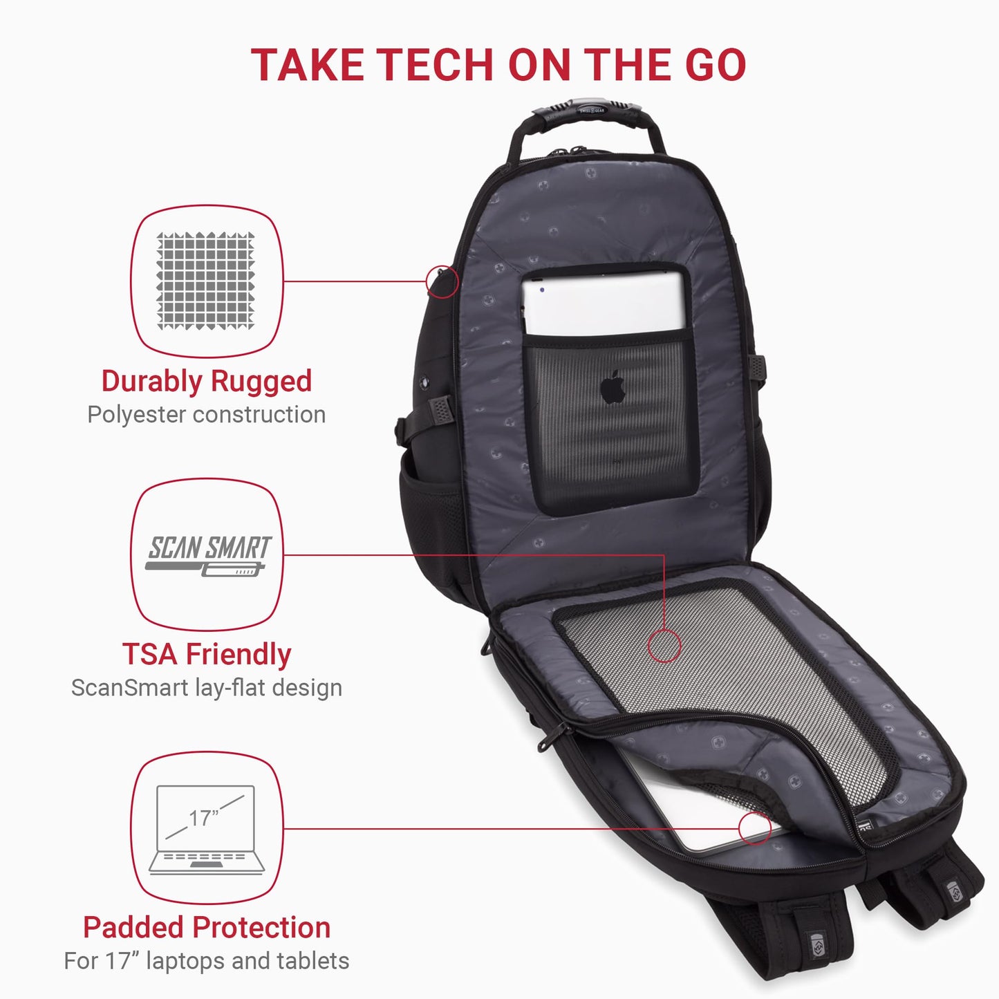 SwissGear 1900 ScanSmart TSA Laptop Backpack, 17" Black