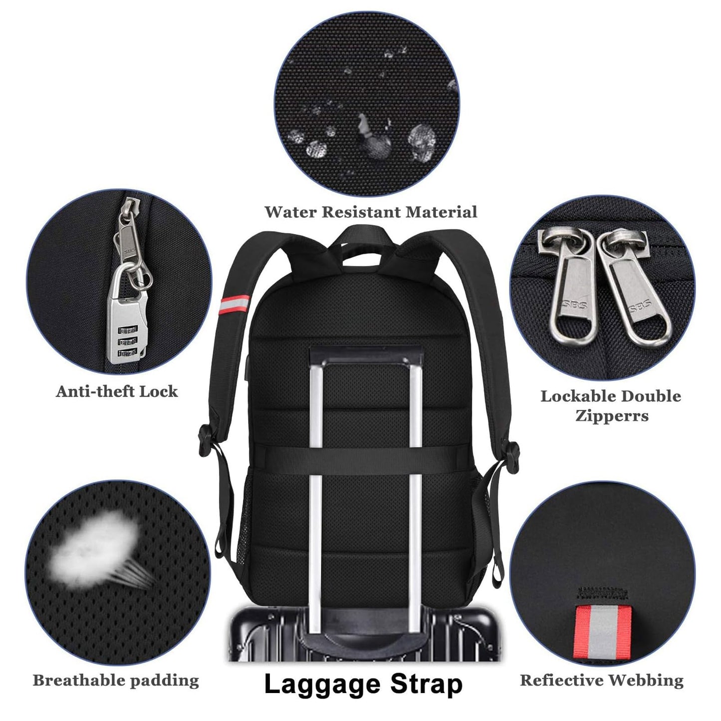 Travel Laptop Backpack, Black Backpack for Men and Women