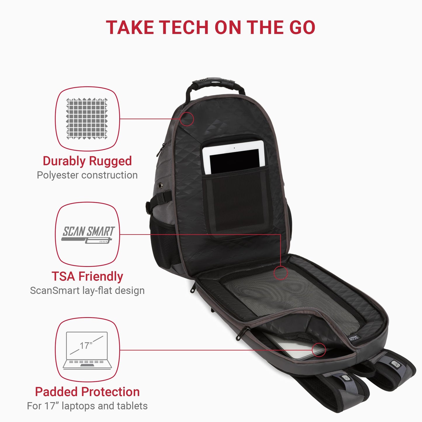 SwissGear 1900 ScanSmart TSA Laptop Backpack, 17" Black