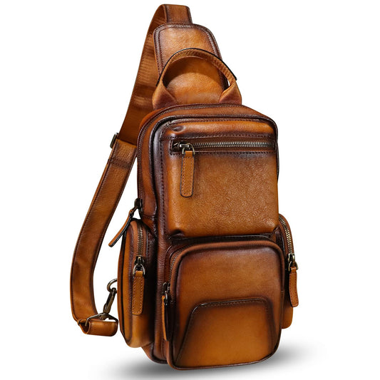 IVTG Genuine Leather Sling Crossbody Bag, Brown