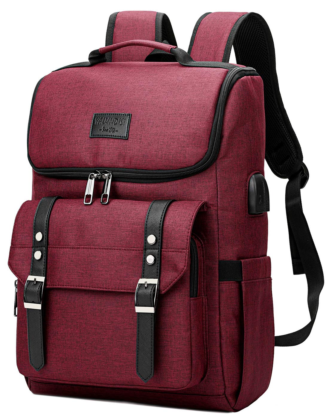 YALUNDISI Vintage Laptop Backpack with USB, Black