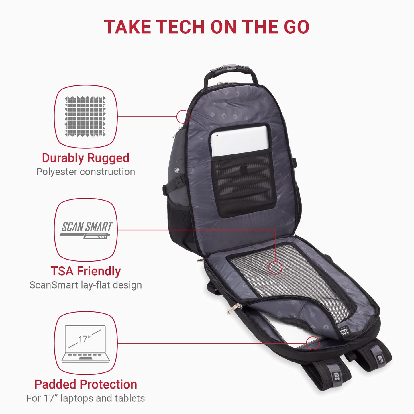 SwissGear 1900 ScanSmart TSA Laptop Backpack, 17" Black