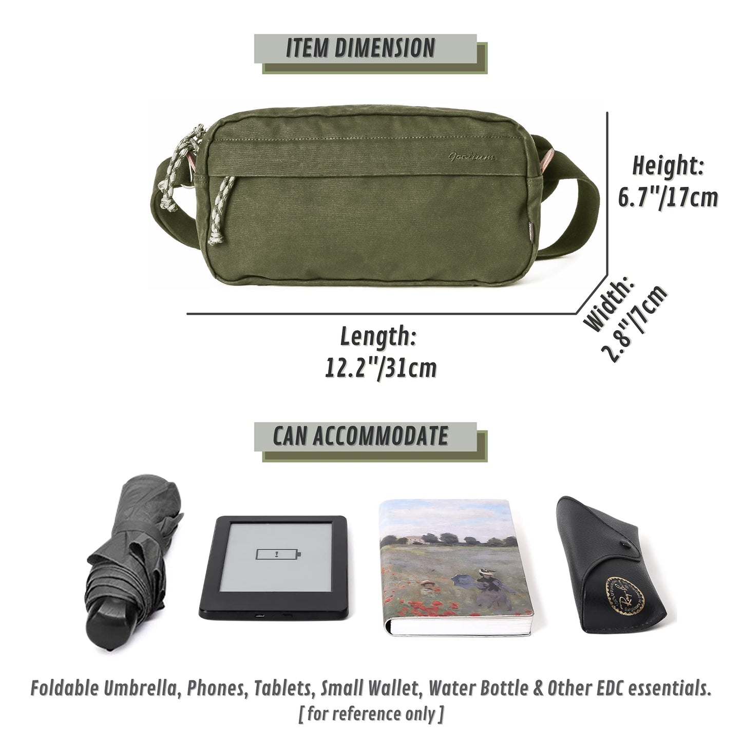 GOOTIUM Men’s Canvas Crossbody Sling Bag, Khaki