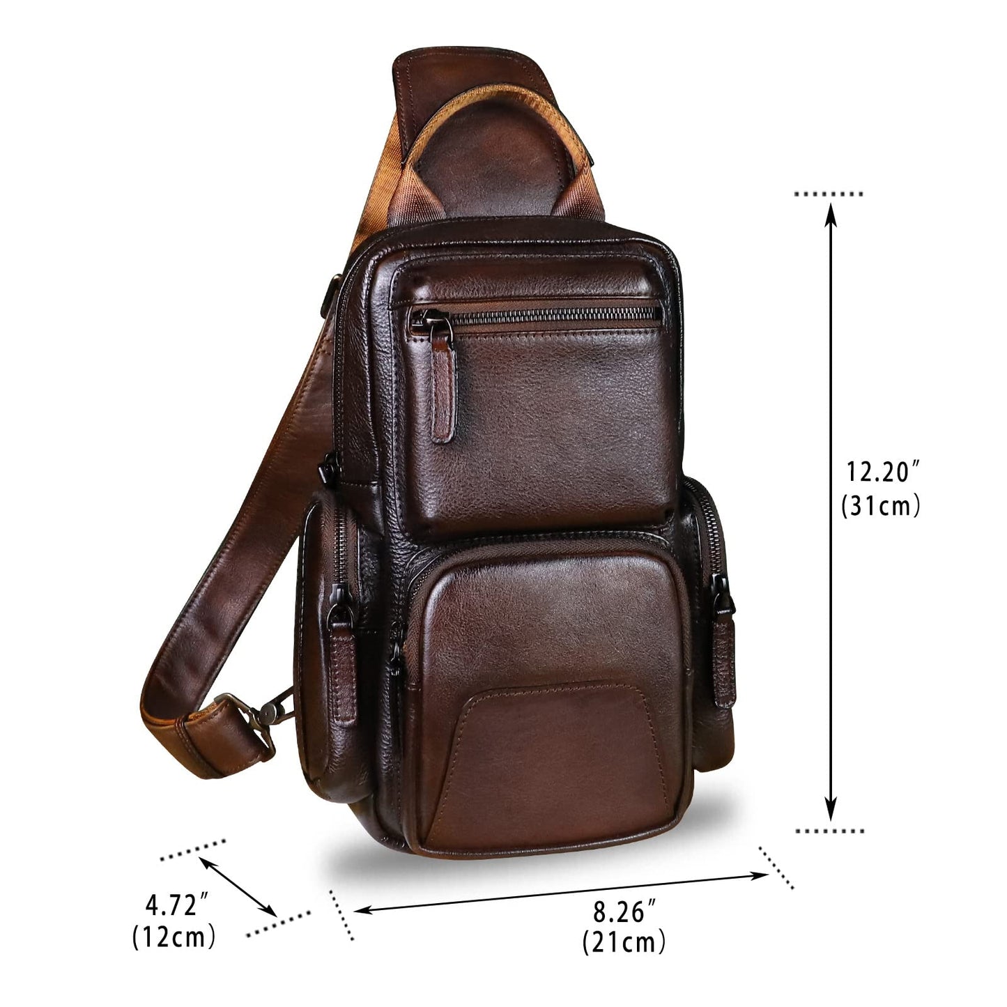 IVTG Genuine Leather Sling Crossbody Bag, Brown