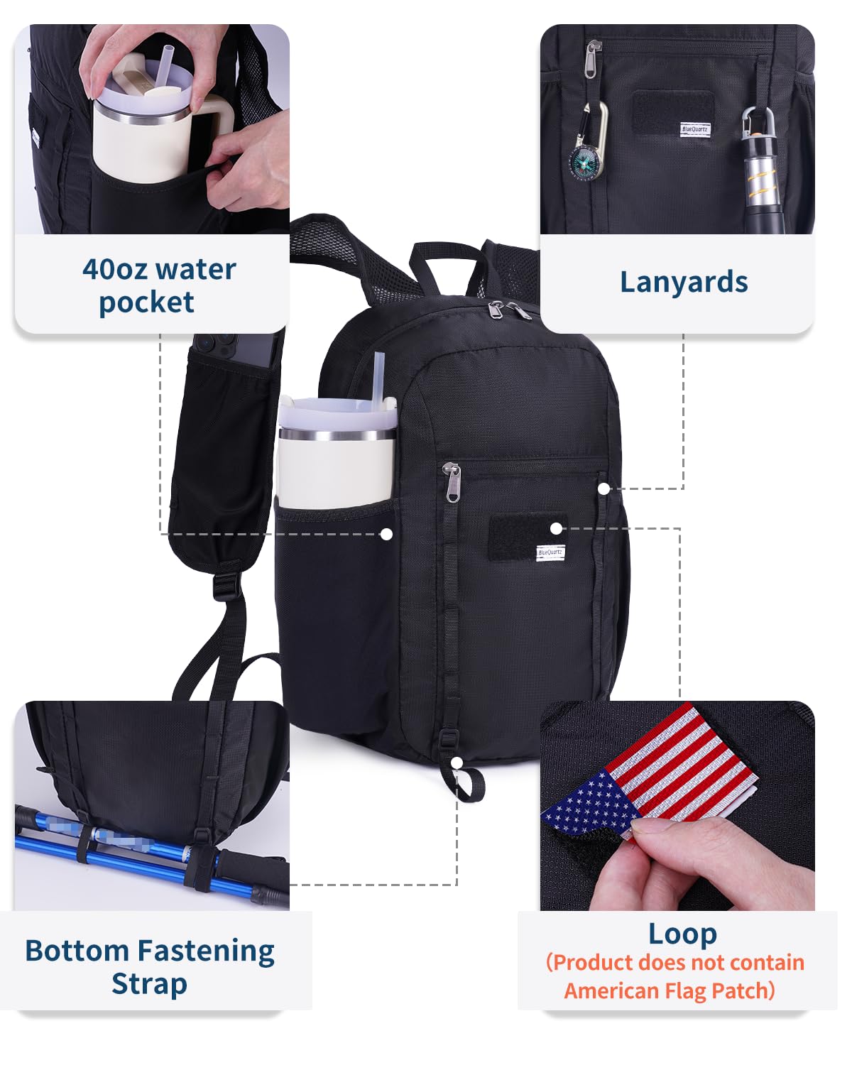 Blue Quartz 15L Ultralight Hiking Backpack, Foldable
