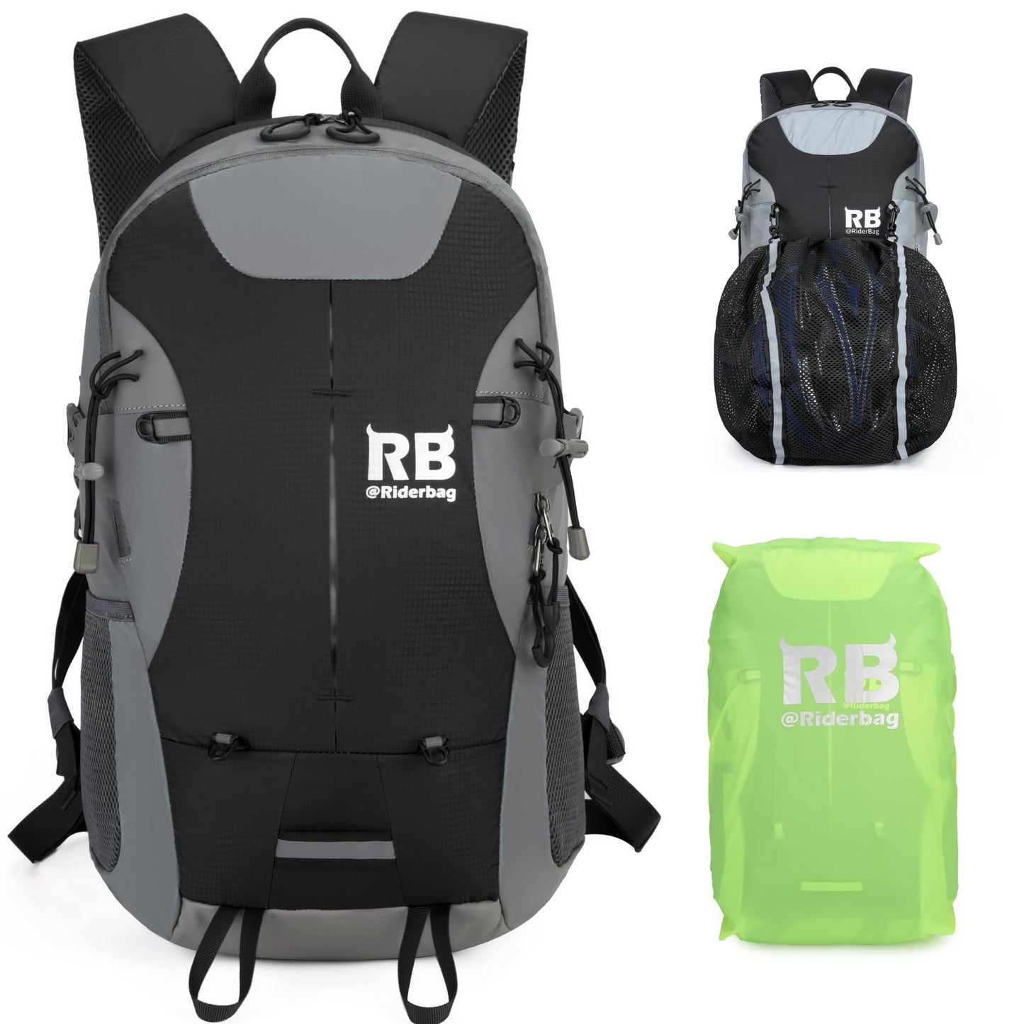 Reflective Motorcycle Backpack with Helmet Holder, Green