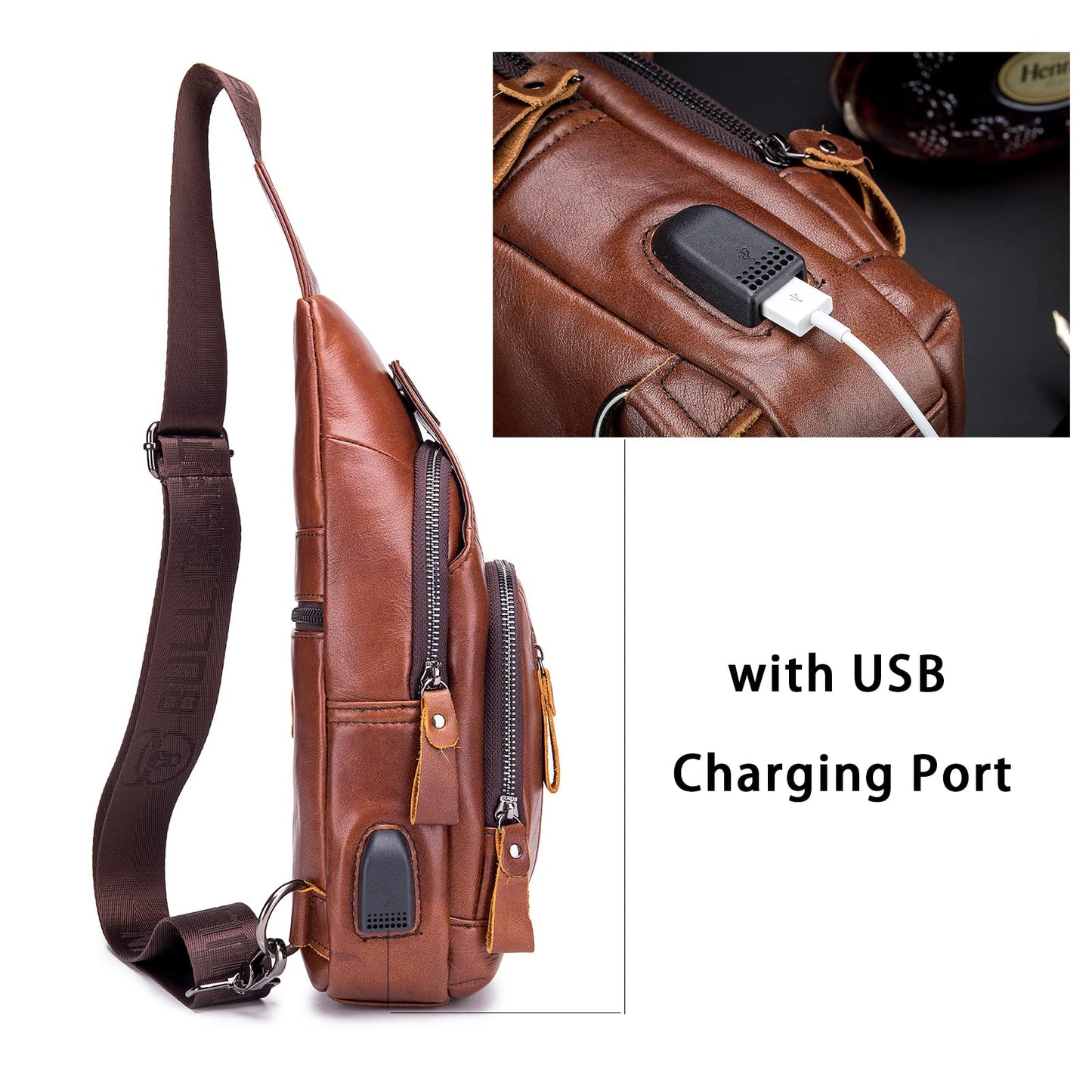 LUKZIJAES Genuine Leather Sling Bag for Men