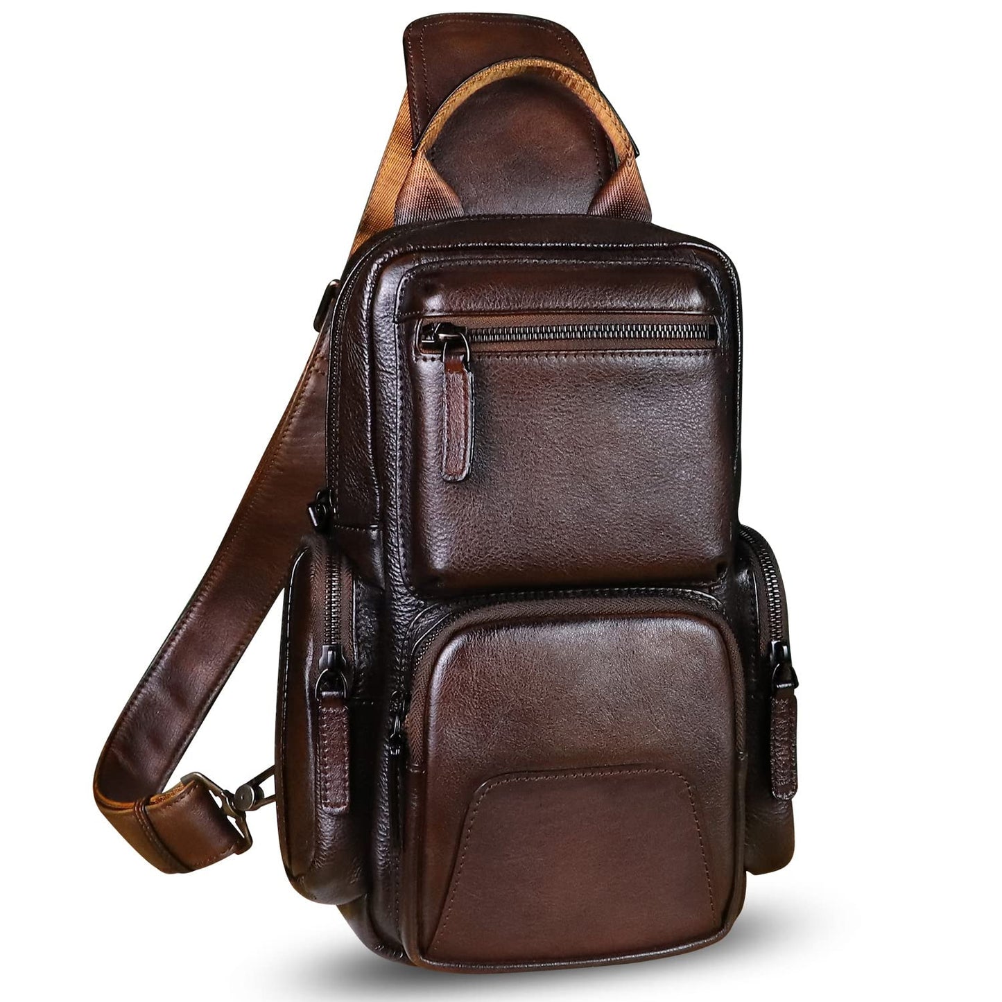 IVTG Genuine Leather Sling Crossbody Bag, Brown