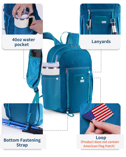 Blue Quartz 15L Ultralight Hiking Backpack, Foldable