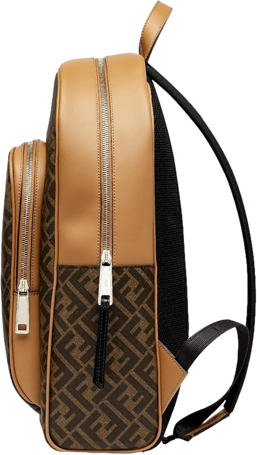 FENDI Men's FF Logo Backpack with Diagonal Pattern, Brown