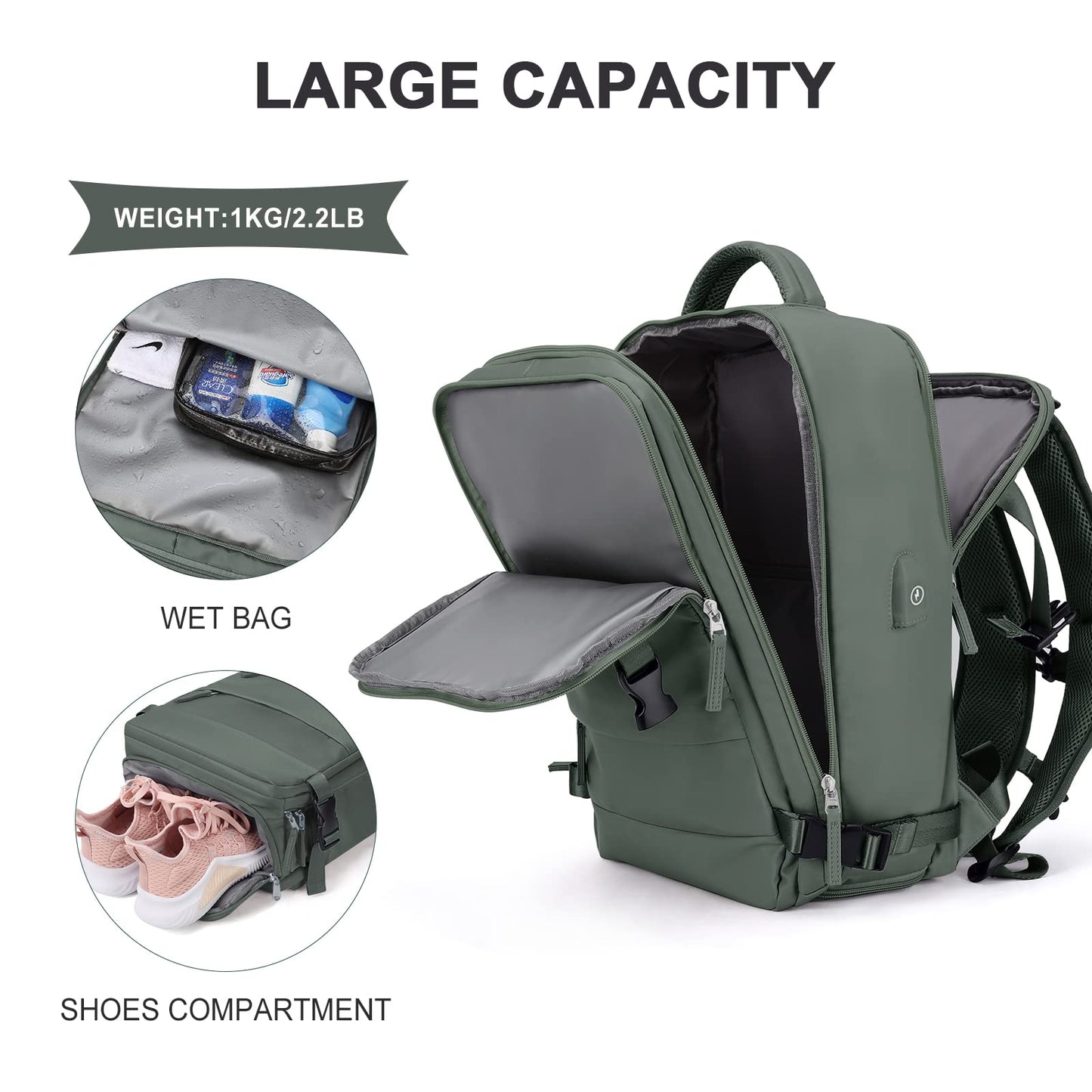 Coowoz Waterproof Travel Backpack, Peacock Blue
