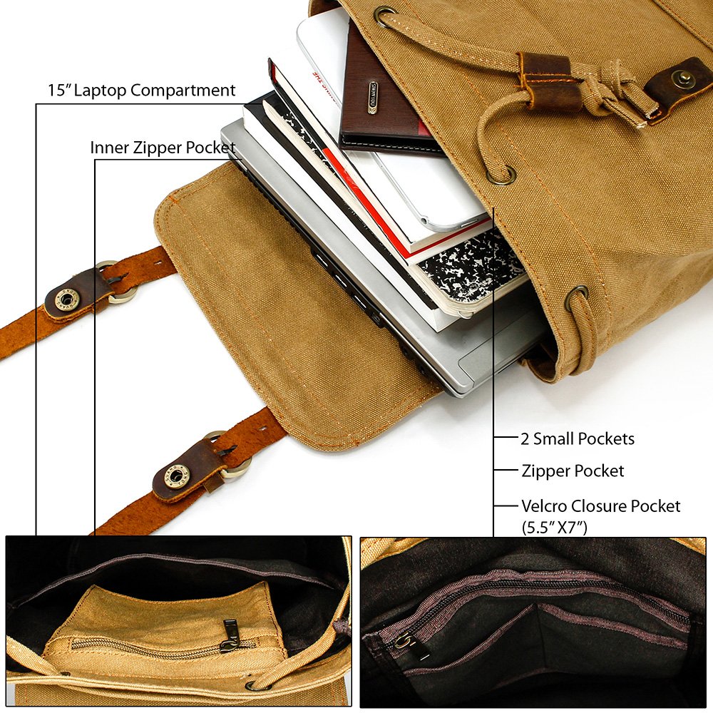 GEARONIC Vintage Canvas Laptop Backpack, 15"
