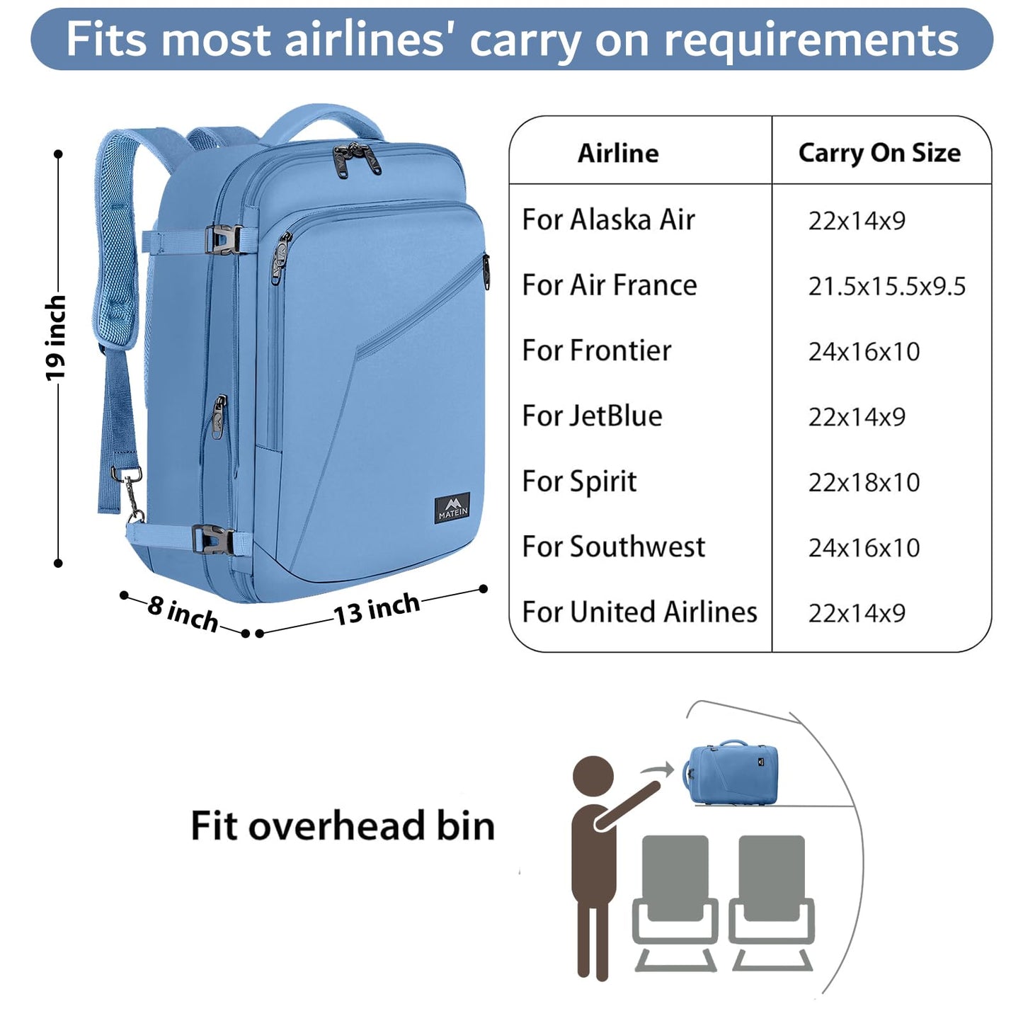 MATEIN 40L Carry-On Travel Backpack, Black