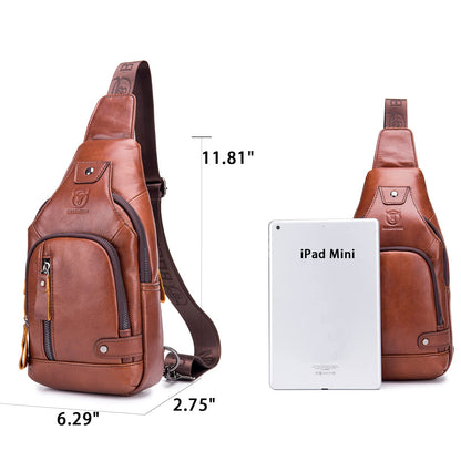 LUKZIJAES Genuine Leather Sling Bag for Men