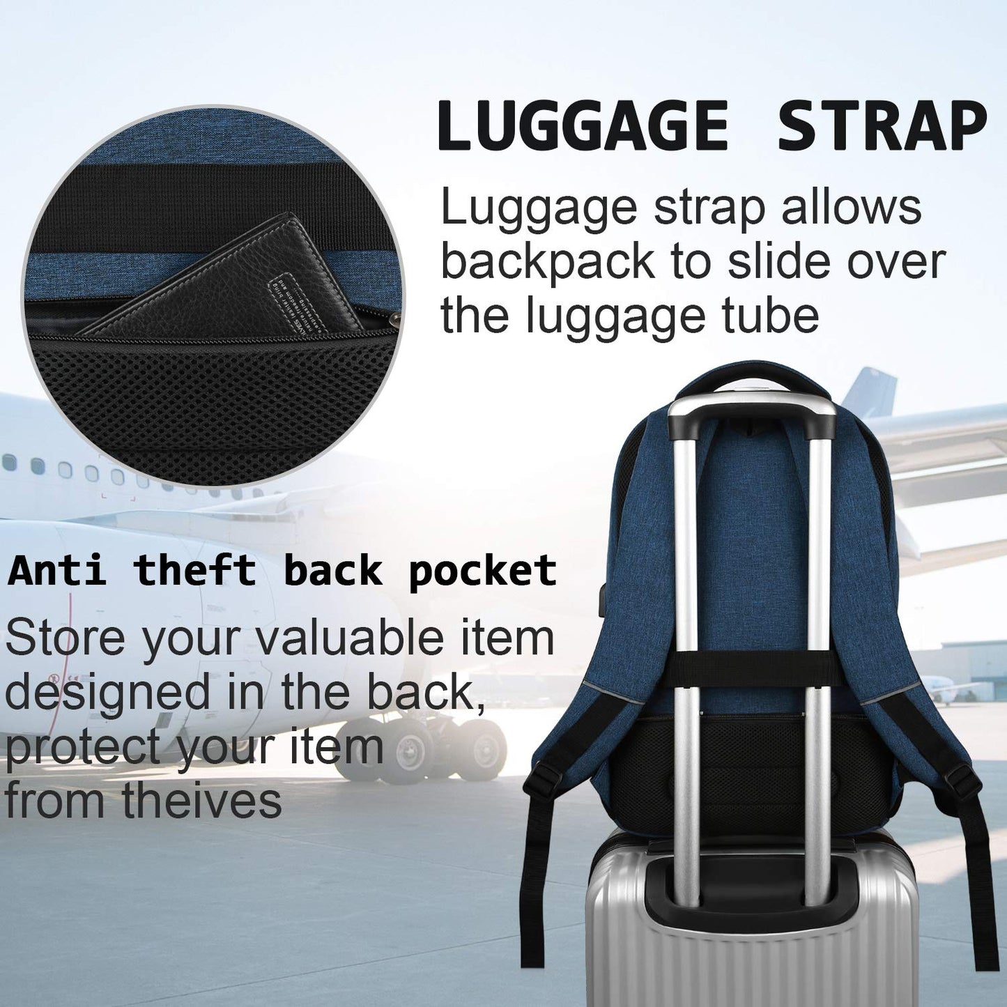 Anti-Theft Laptop Backpack with USB – 15.6" Black
