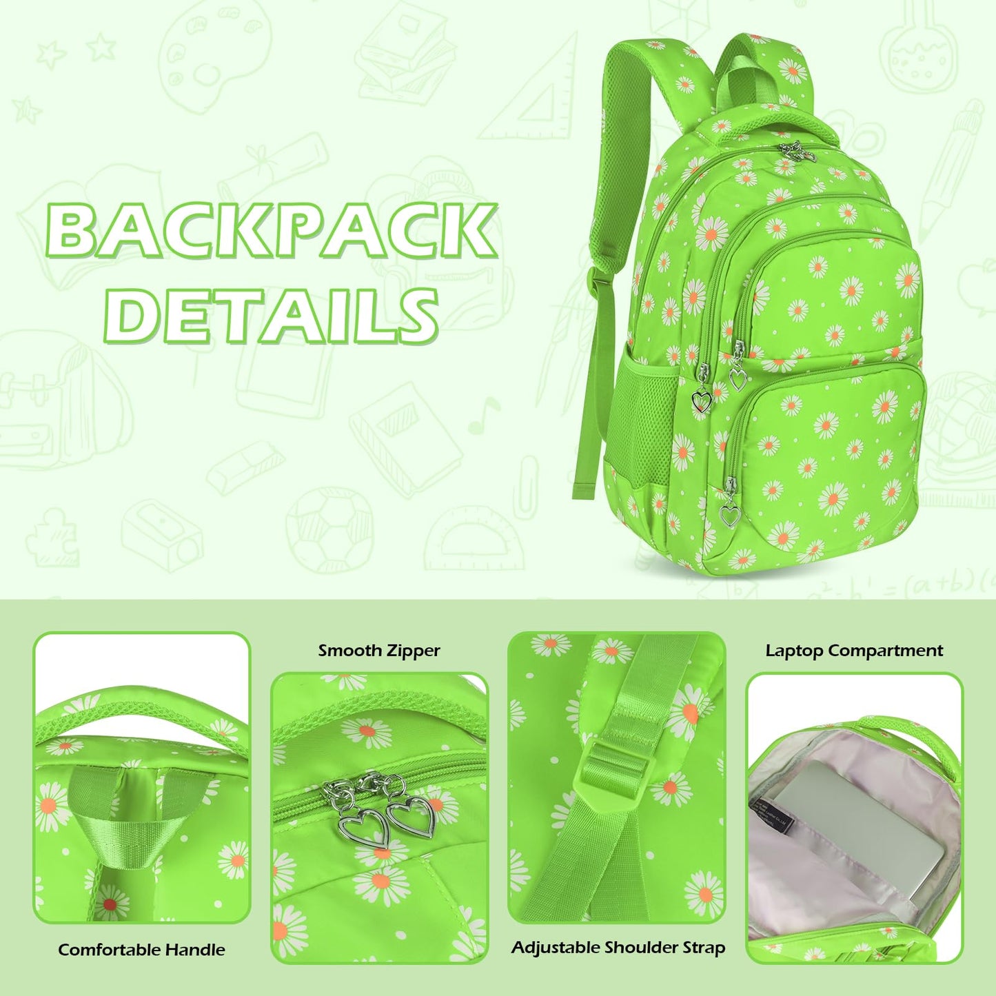 Goldwheat Daisy Backpack Set, 3pcs