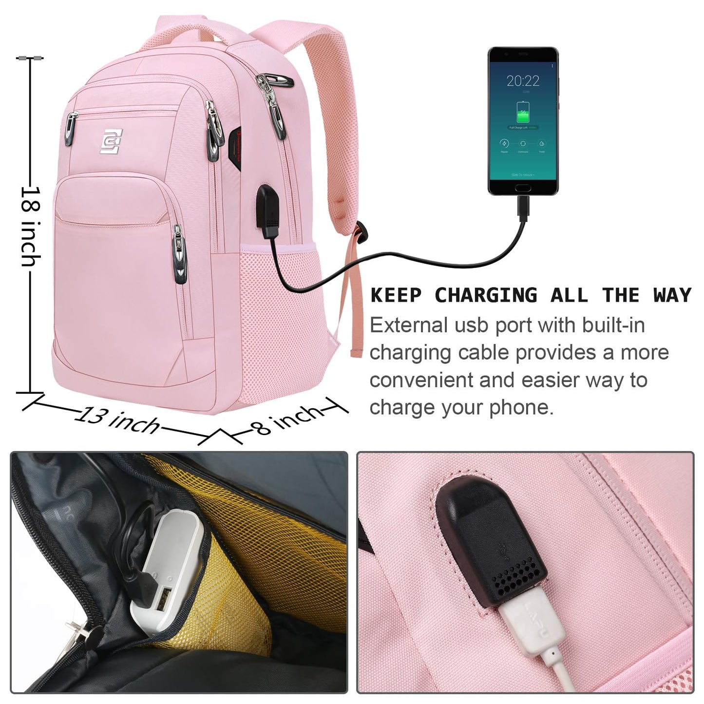 Anti-Theft Laptop Backpack with USB – 15.6" Black
