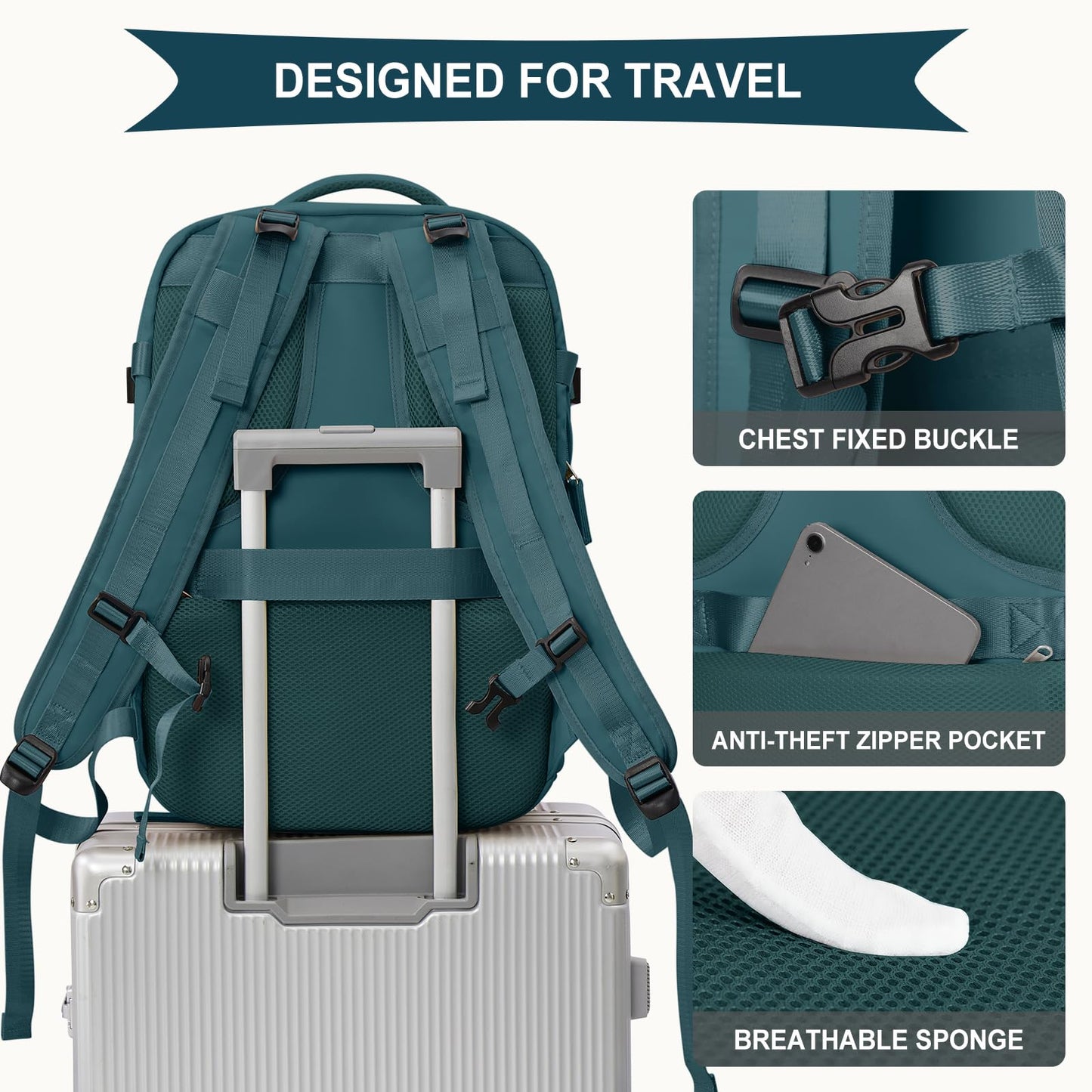 Coowoz Waterproof Travel Backpack, Peacock Blue
